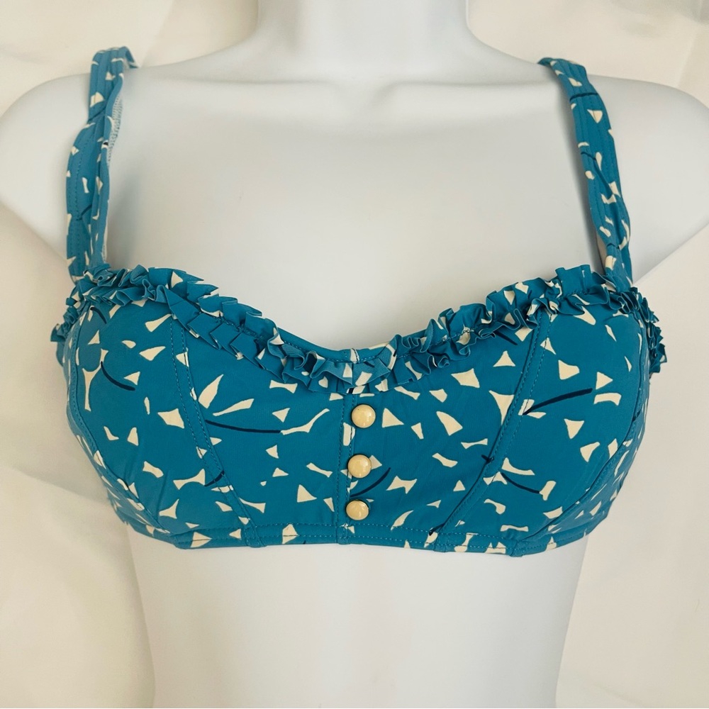 Marc by Marc Jacobs Swimwear Blue & Cream Vintage style Bikini Top / P Small